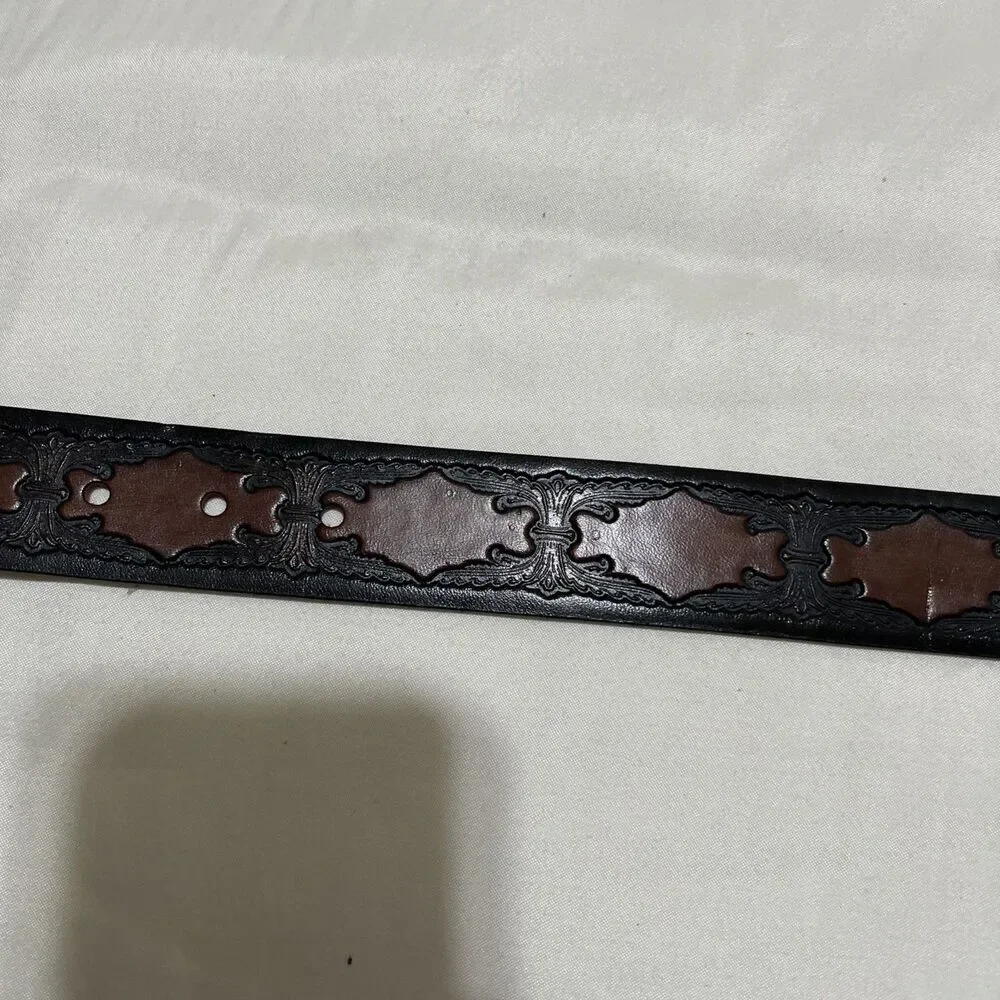 Brown Leather Belt Strap 48 Western Tooled Western Cowboy Rodeo USA NO BUCKLE